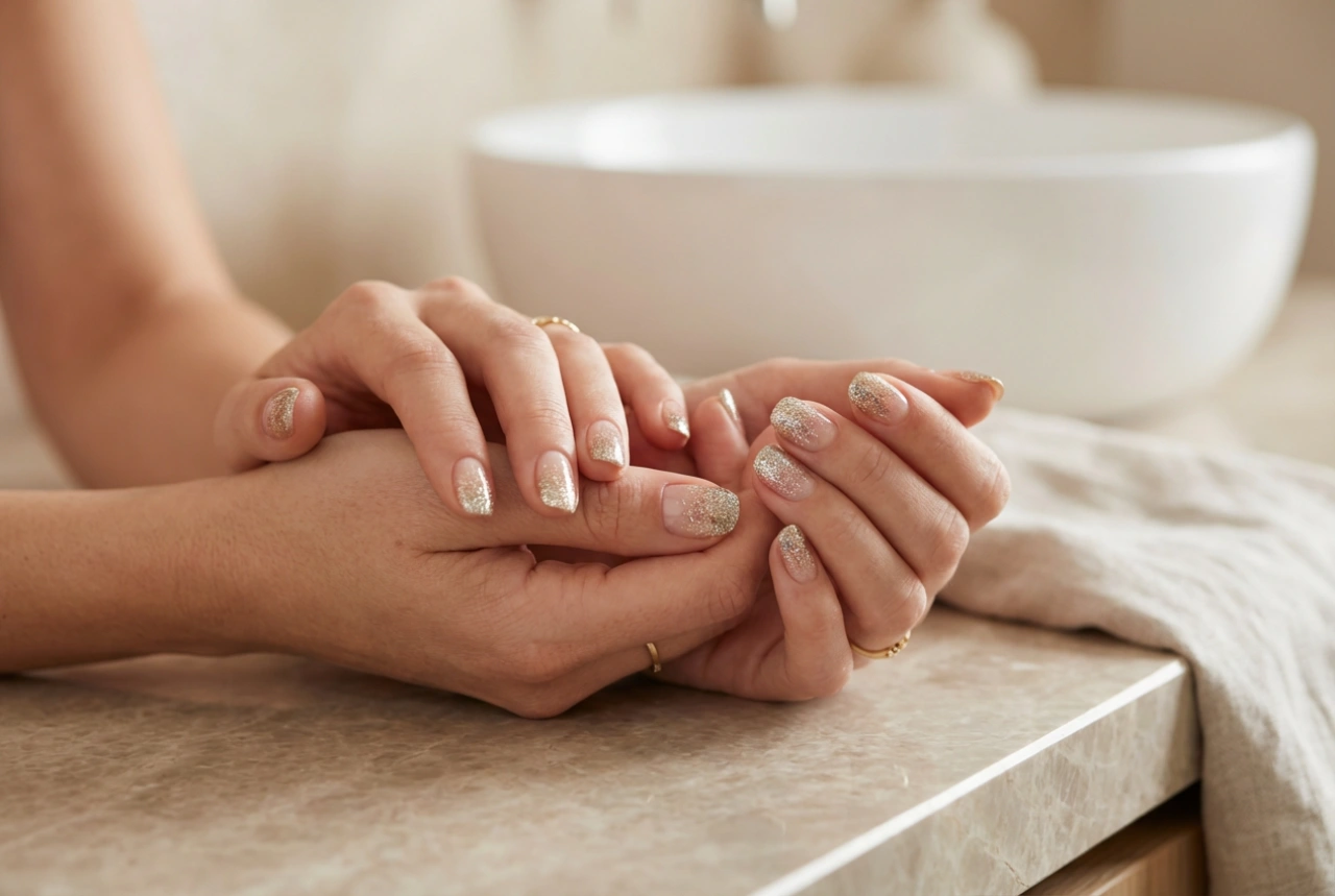 Effet scintillant : ongles ombrés pailletés, proportions et fixation