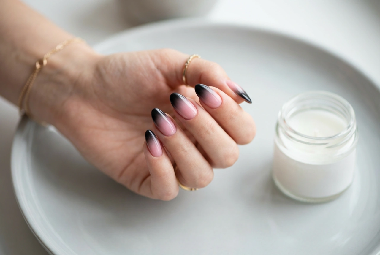 Ongles ombrés rose et noir : un dégradé contrasté et sans traces