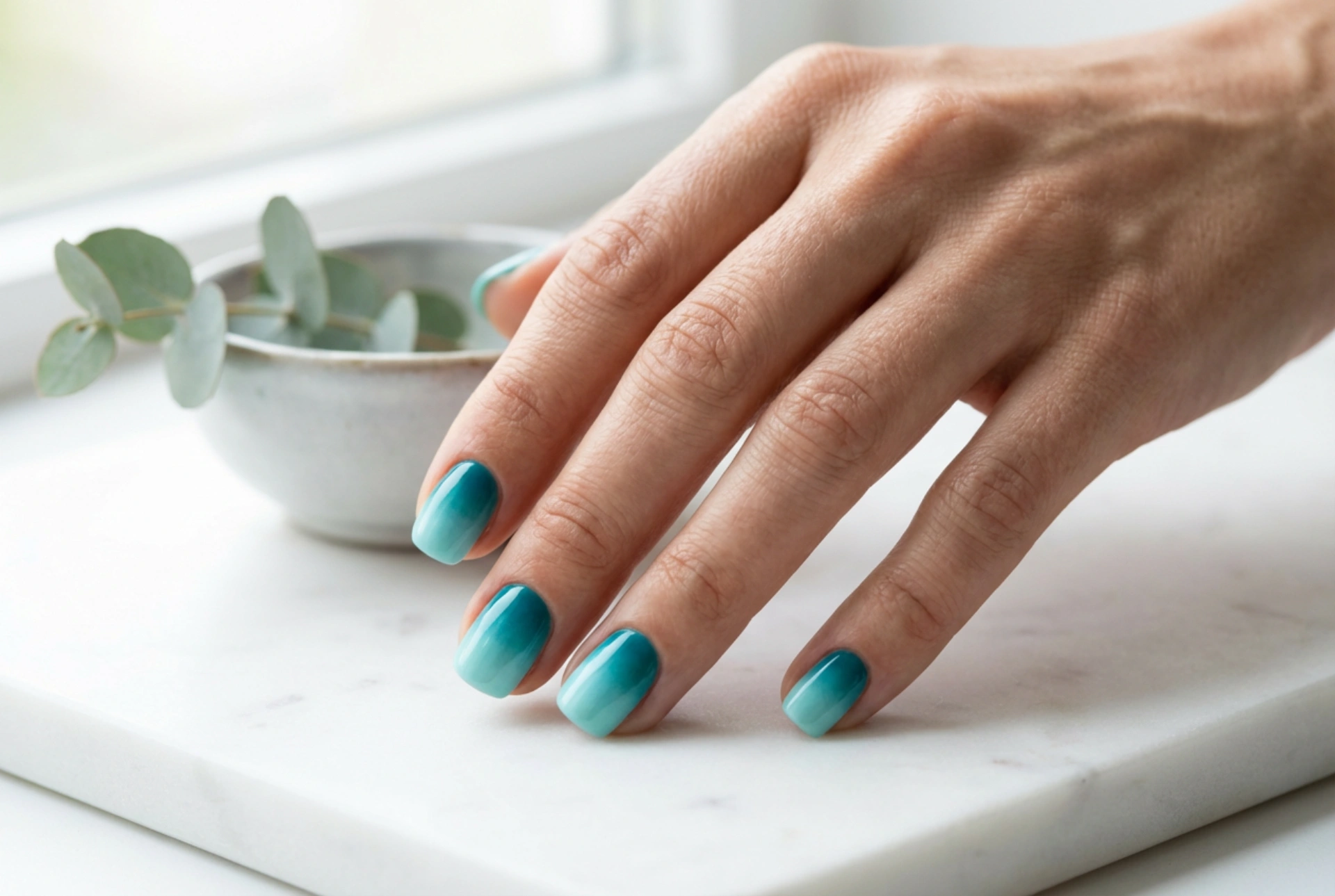 Ombré turquoise sur les ongles : comment dégrader et quelle finition choisir