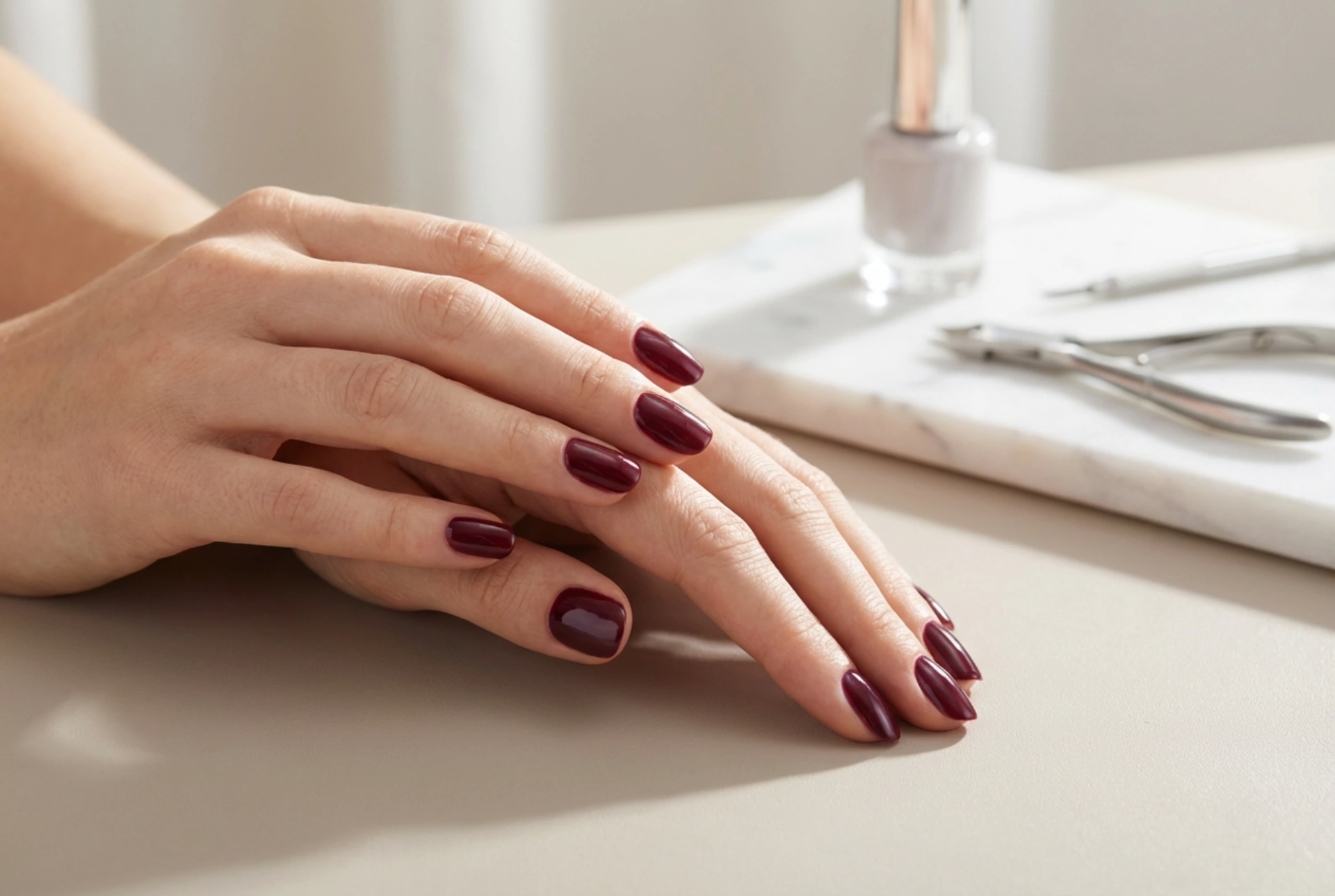 Vernis semi-permanent bordeaux : obtenir une couvrance uniforme étape par étape