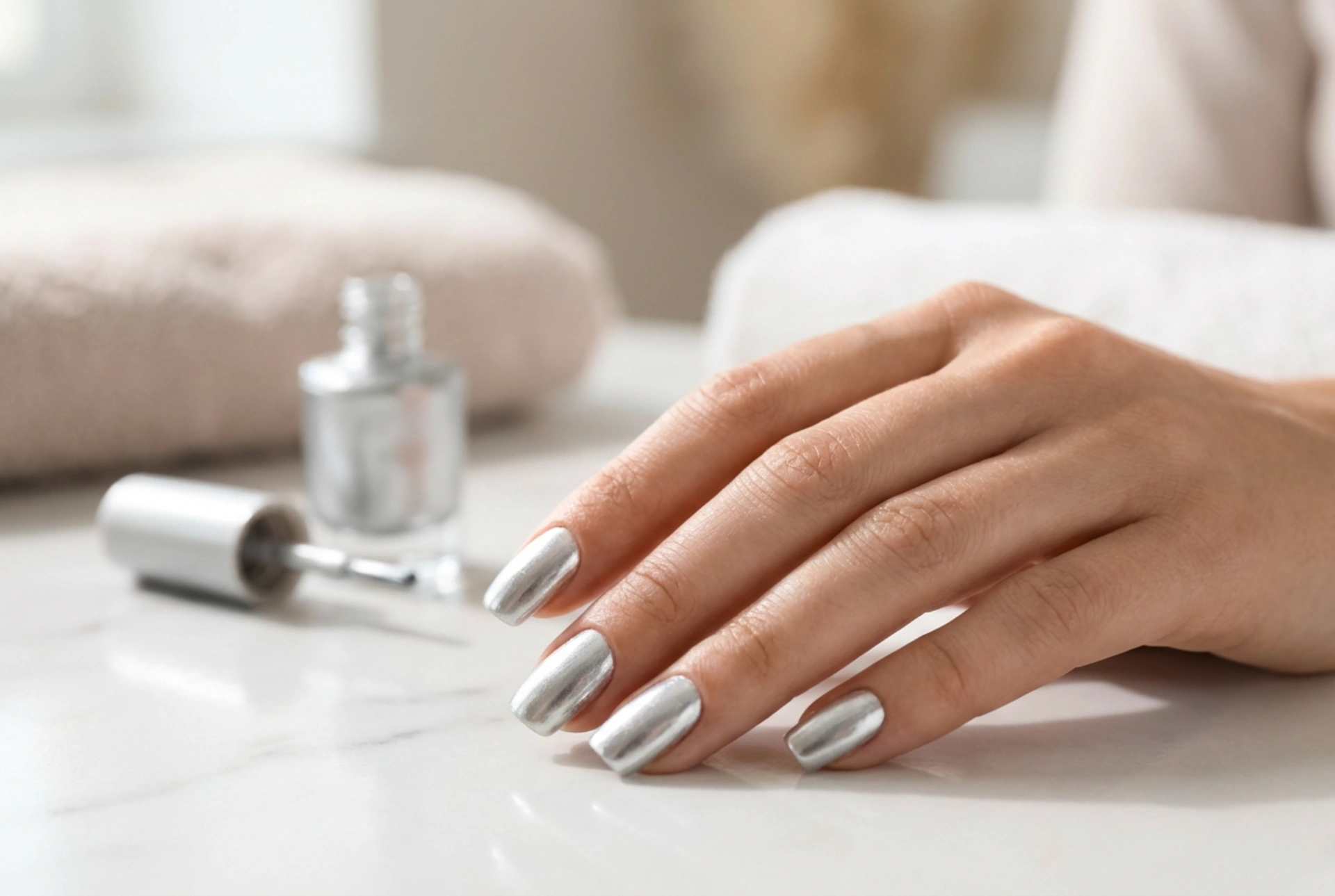Vernis à ongles argenté : brillance uniforme et finition durable