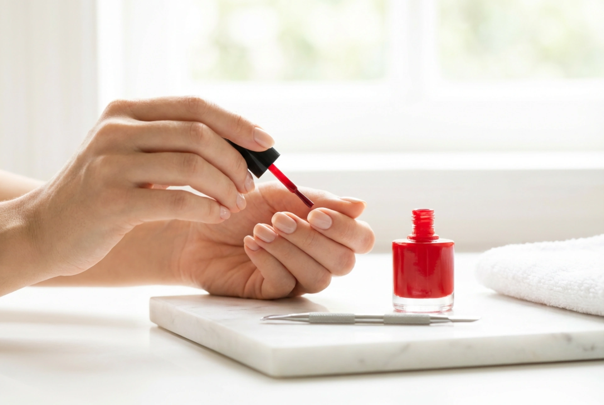 Vernis à ongles rouge : contours nets, préparation et application au pinceau