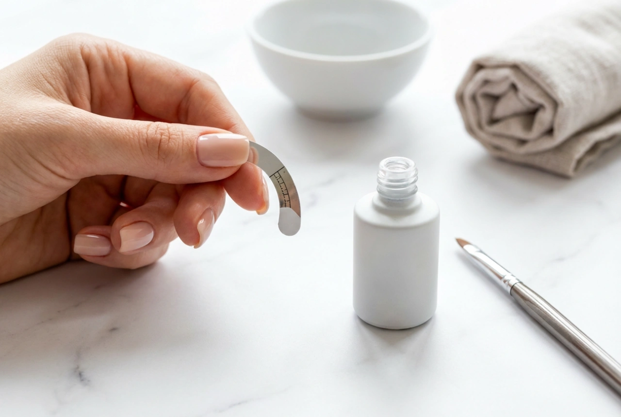 Vernis semi-permanent blanc pour french : ligne de sourire, pinceau et pochoirs