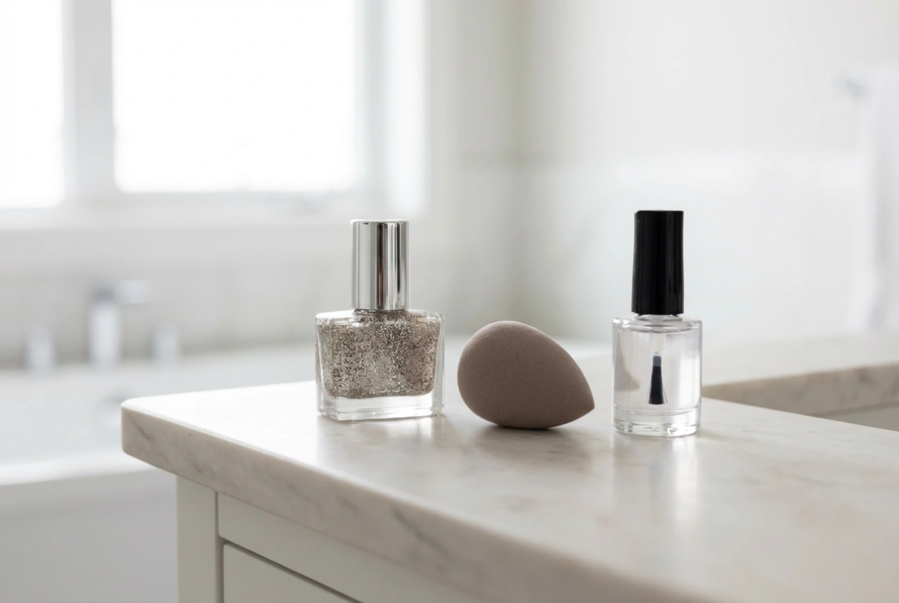 Vernis hybrides à paillettes : paillettes uniformes, éponge et top coat