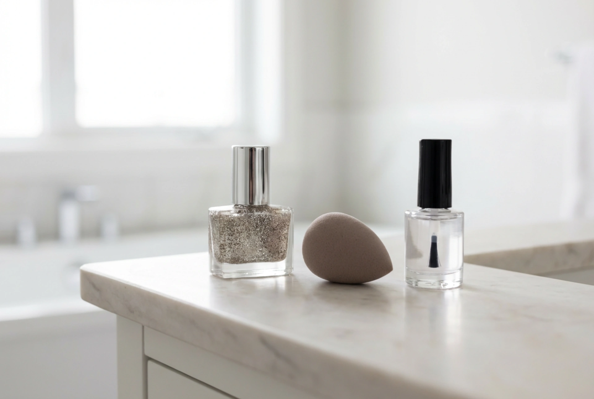 Vernis hybrides à paillettes : paillettes uniformes, éponge et top coat