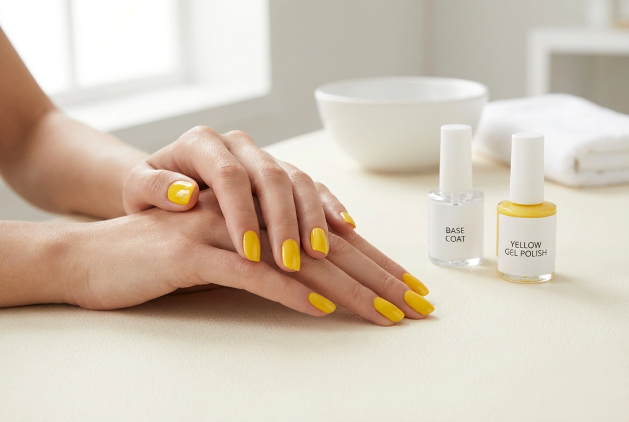 Vernis semi-permanent jaune sans traces : base de couleur et couches fines