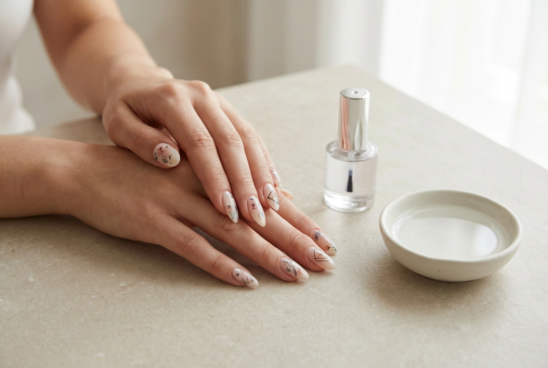 Décors d'ongles à l'eau : comment humidifier, glisser et sceller avec un top coat