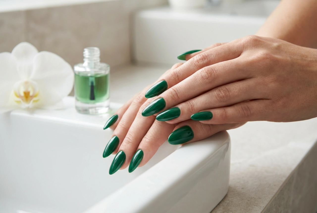 Vernis à ongles vert sans traces : préparation de l'ongle, couches et finition