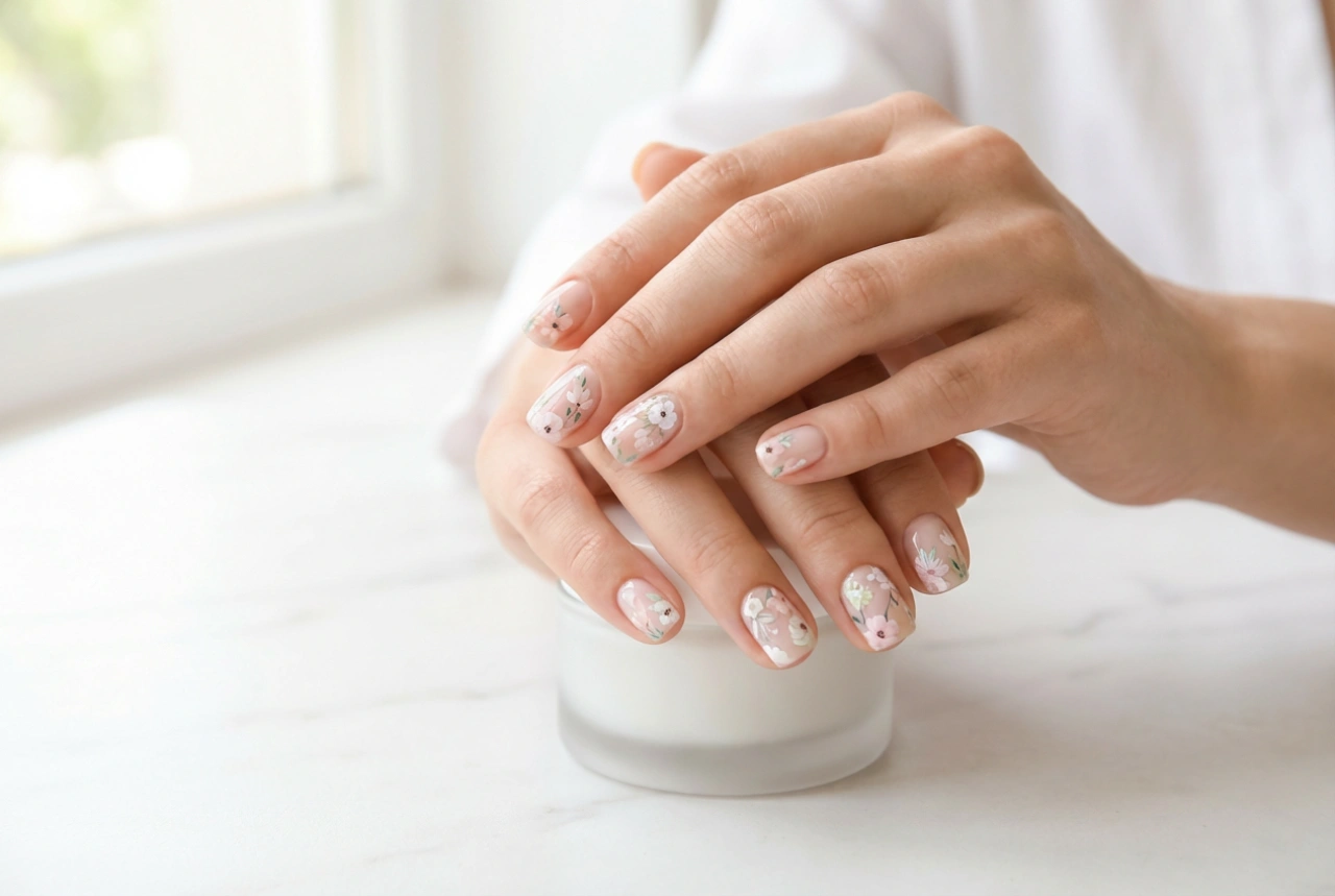 Stickers floraux pour ongles : compositions, choix du fond et finition au top coat
