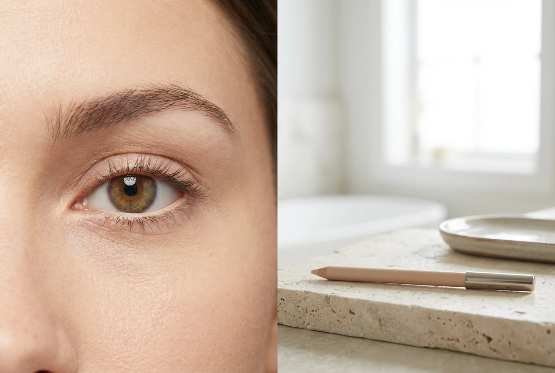 Le crayon beige pour la ligne d'eau : un regard illuminé pas à pas