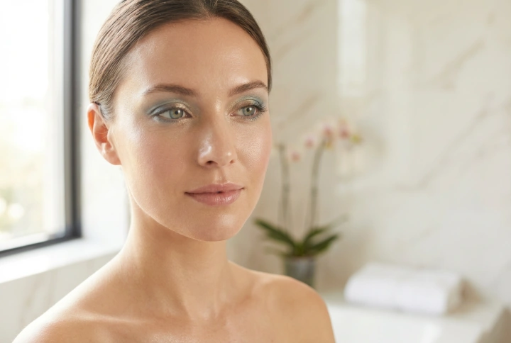 Maquillage délicat des yeux bleus : légèreté, lumière, tenue