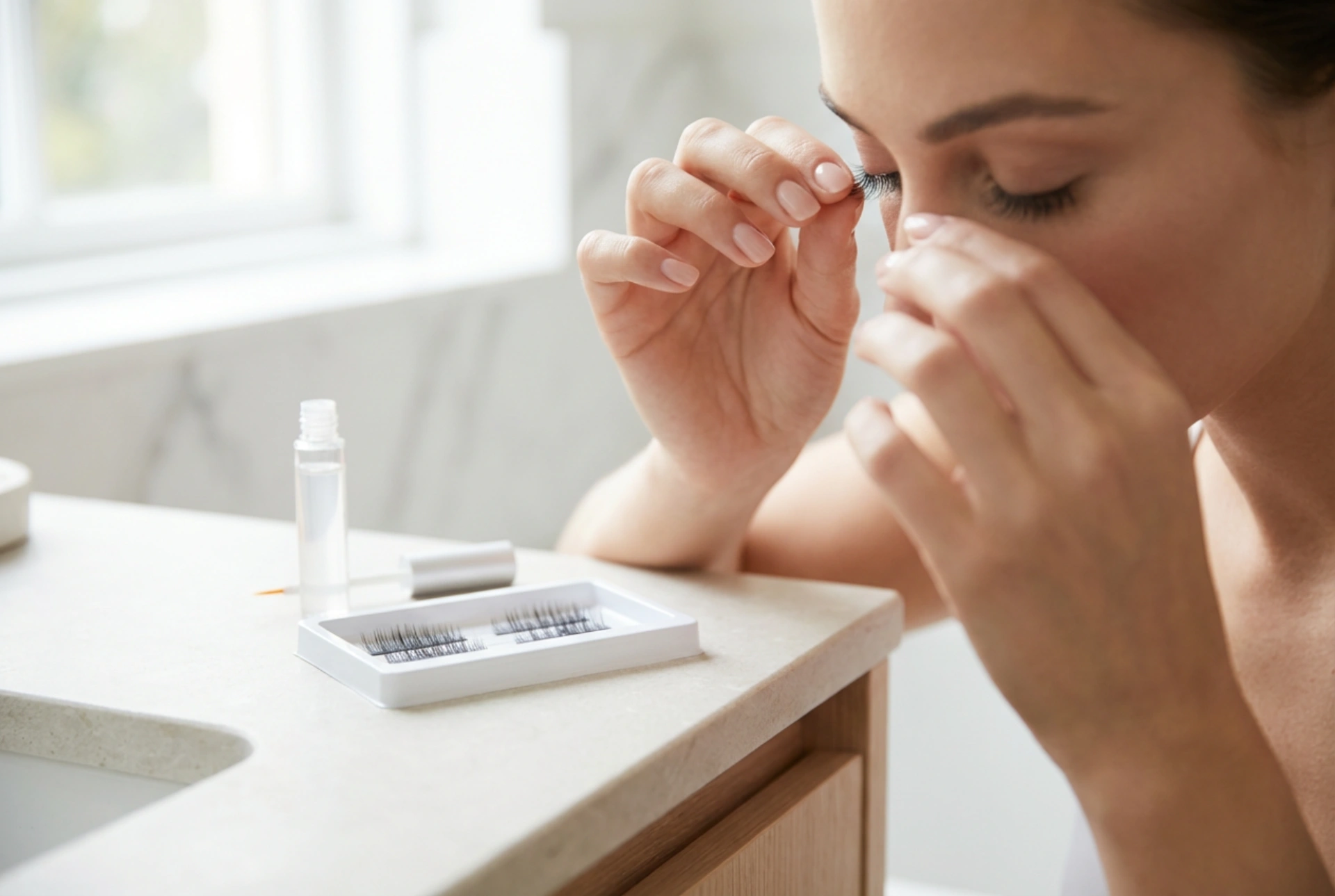 Faux cils en frange pour débutants : ajustement, colle et pose