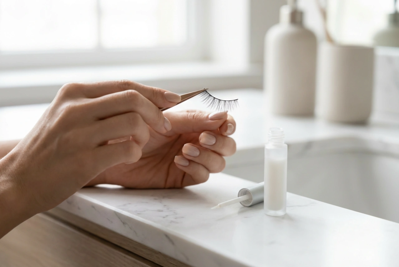 Faux-cils en bande : préparation, colle, application et retrait