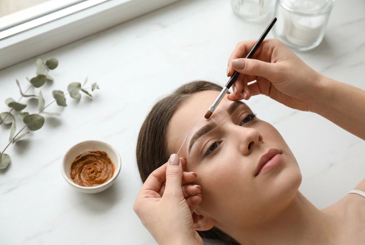 Henné en poudre avec géométrie : cartographie des sourcils, proportions et application