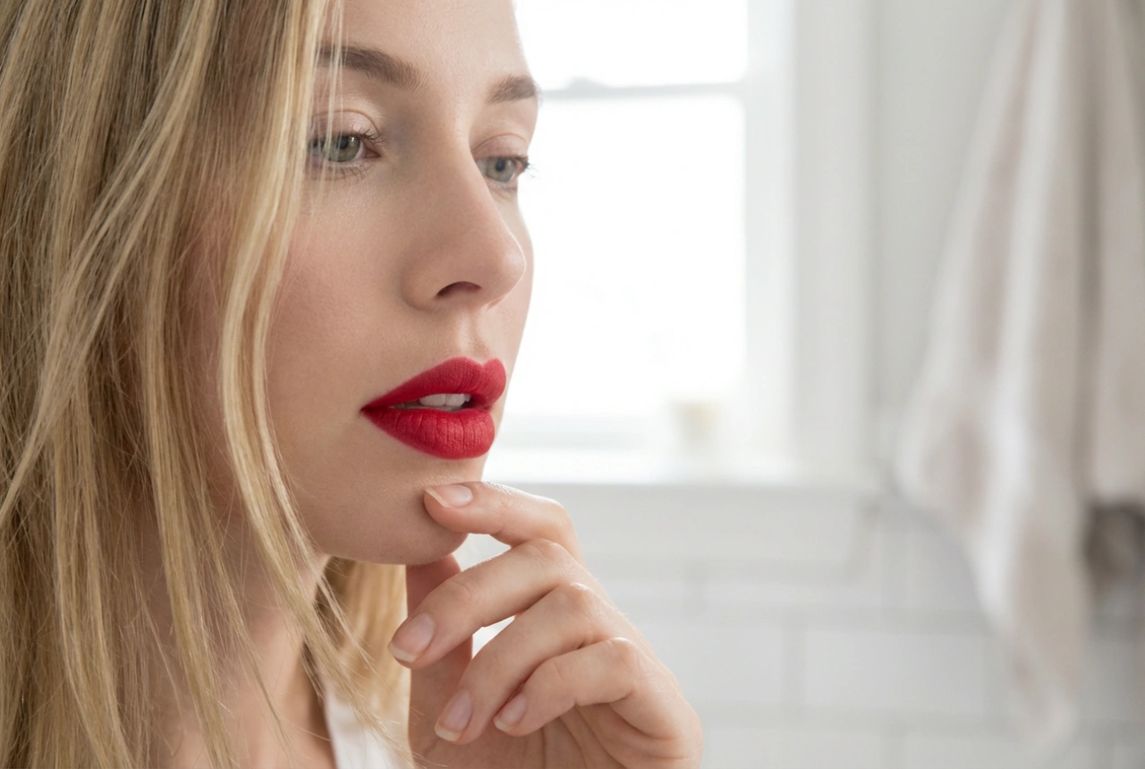 Rouge à lèvres rouge pour les blondes : nuances, contraste et maquillage léger des yeux