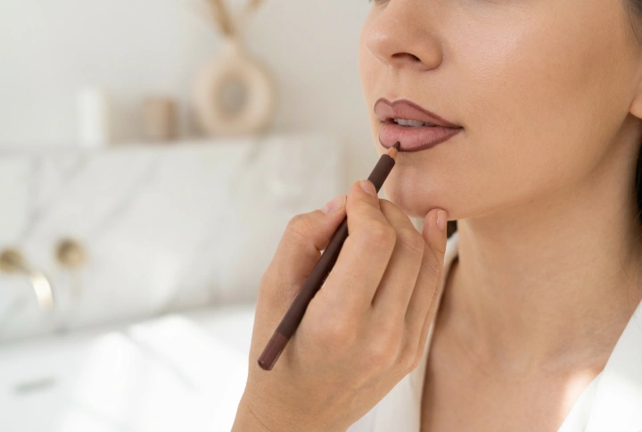 Crayon contour des lèvres marron : modelage de la forme et ombrage doux